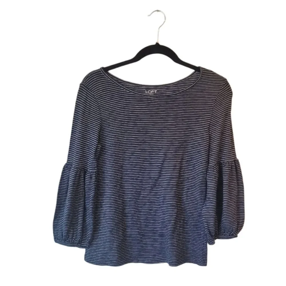 Loft Outlet Women's Navy Blue & White Striped Puff Sleeve Blouse Size XS